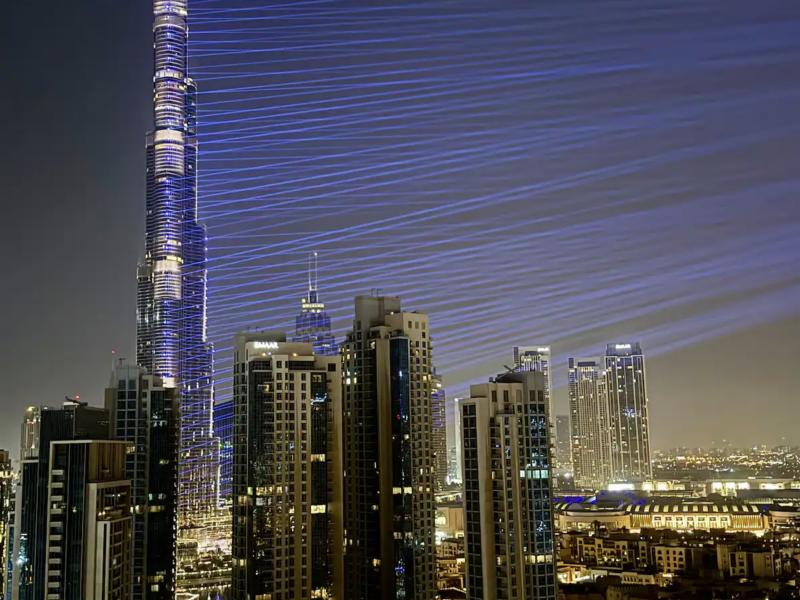 Burj Khalifa laser show seen from the apartment